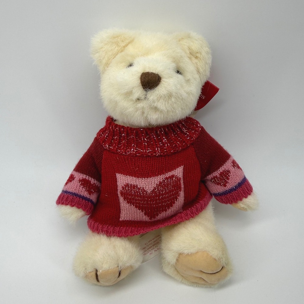 Vintage Russ Berrie Love Me Teddies Cream Plush Bear Red Heart Sweater 20404 New